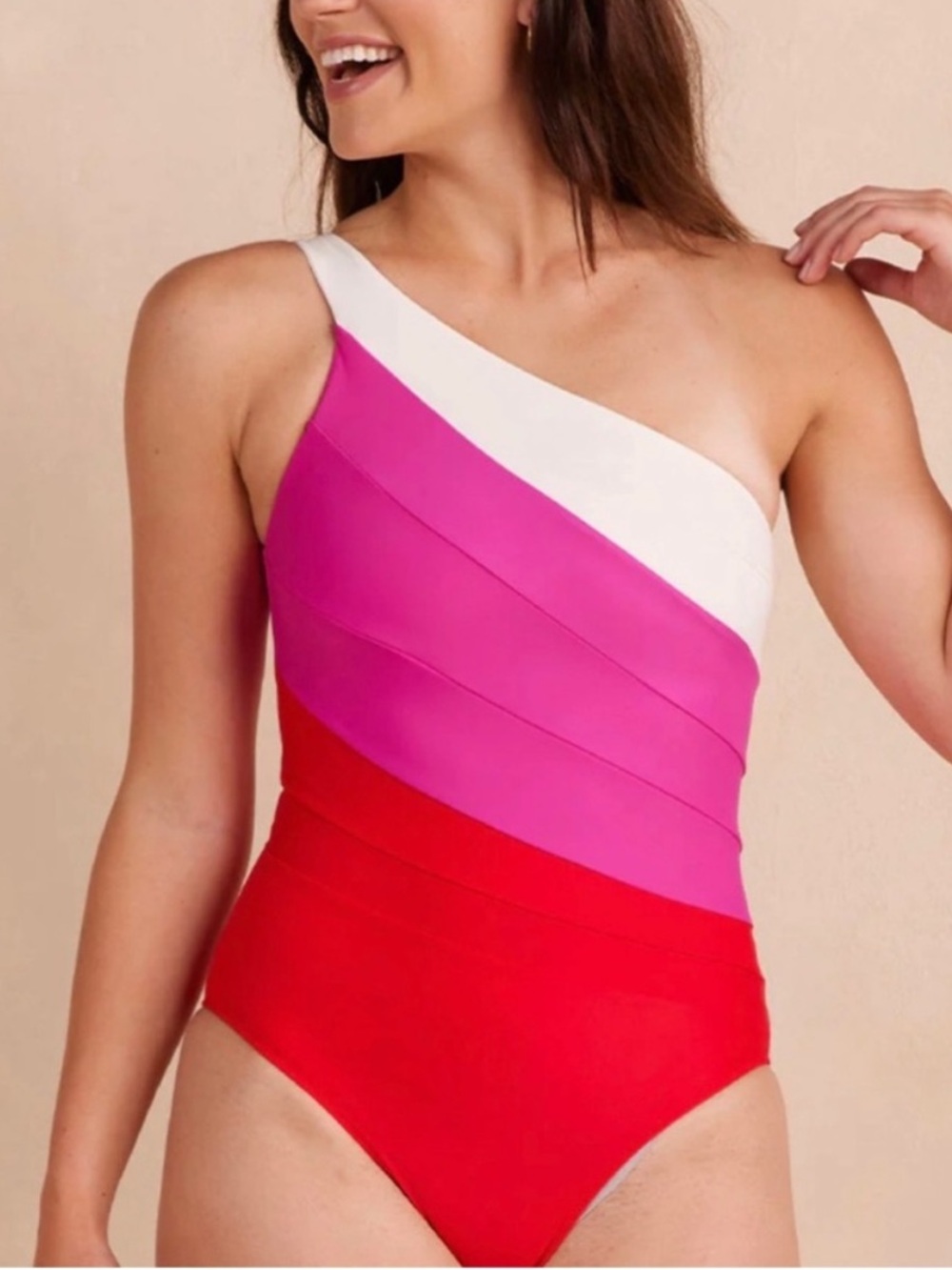 Summersalt Sidestroke TALL Size 10LT Red Pink White One Shoulder One Piece